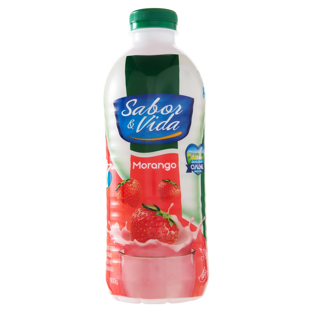 Leite Fermentado Desnatado Morango Sabor Vida Garrafa 900g