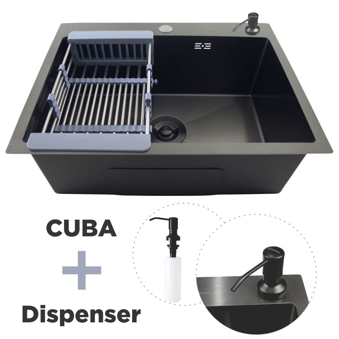 Cuba Pia Cozinha Gourmet Aco Inox Preta Quadrada +disp 500ml