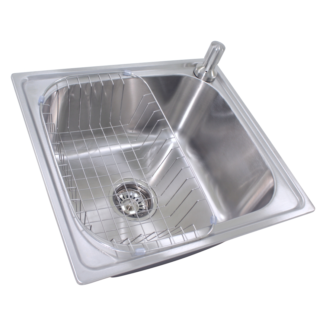 Cuba Simples Aço Inox Escovado Com Cesto Aramado E Dispenser