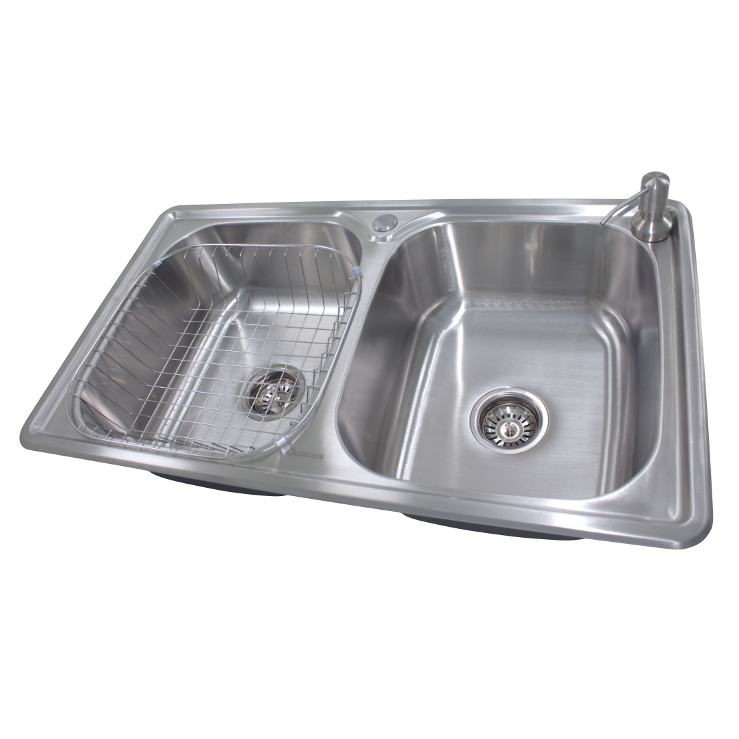 Cuba Dupla De Aço Inox Escovado Pia De Cozinha Com Dispenser