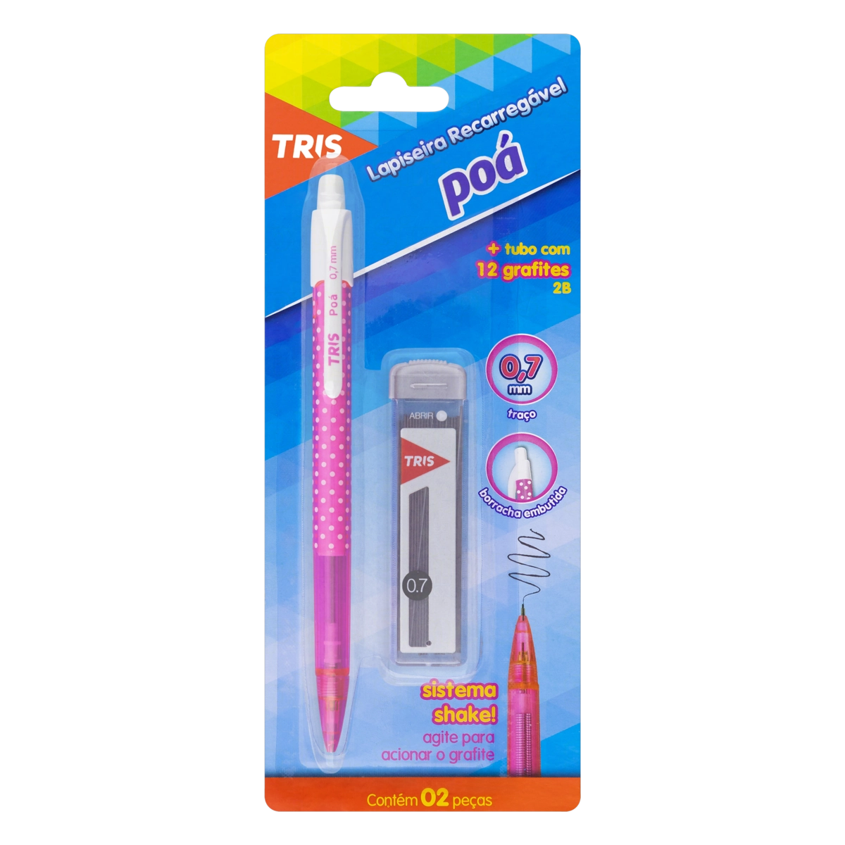 Kit Lapiseira Recarregável Rosa Grafite 0,7mm Tris Poá