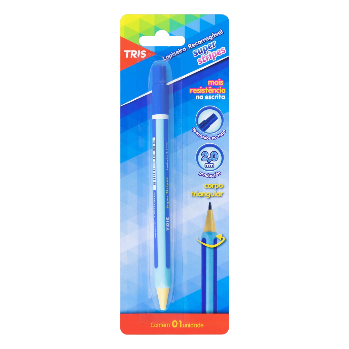 Lapiseira Recarregável Azul 2,0mm Tris Super Stripes