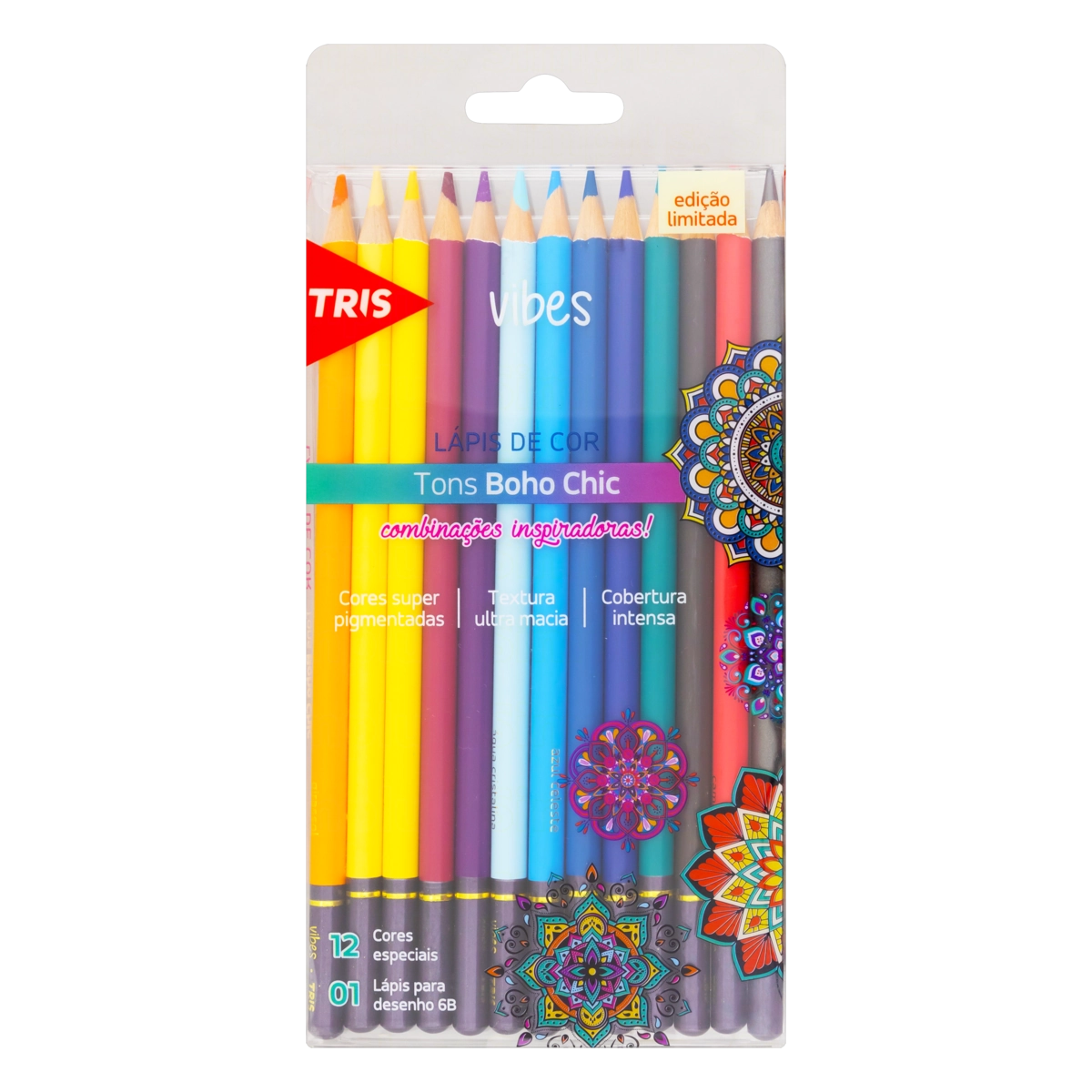 Kit 12 Lápis De Cor Tons Boho Chic 1 Lápis Para Desenho 6b Tris Vibes