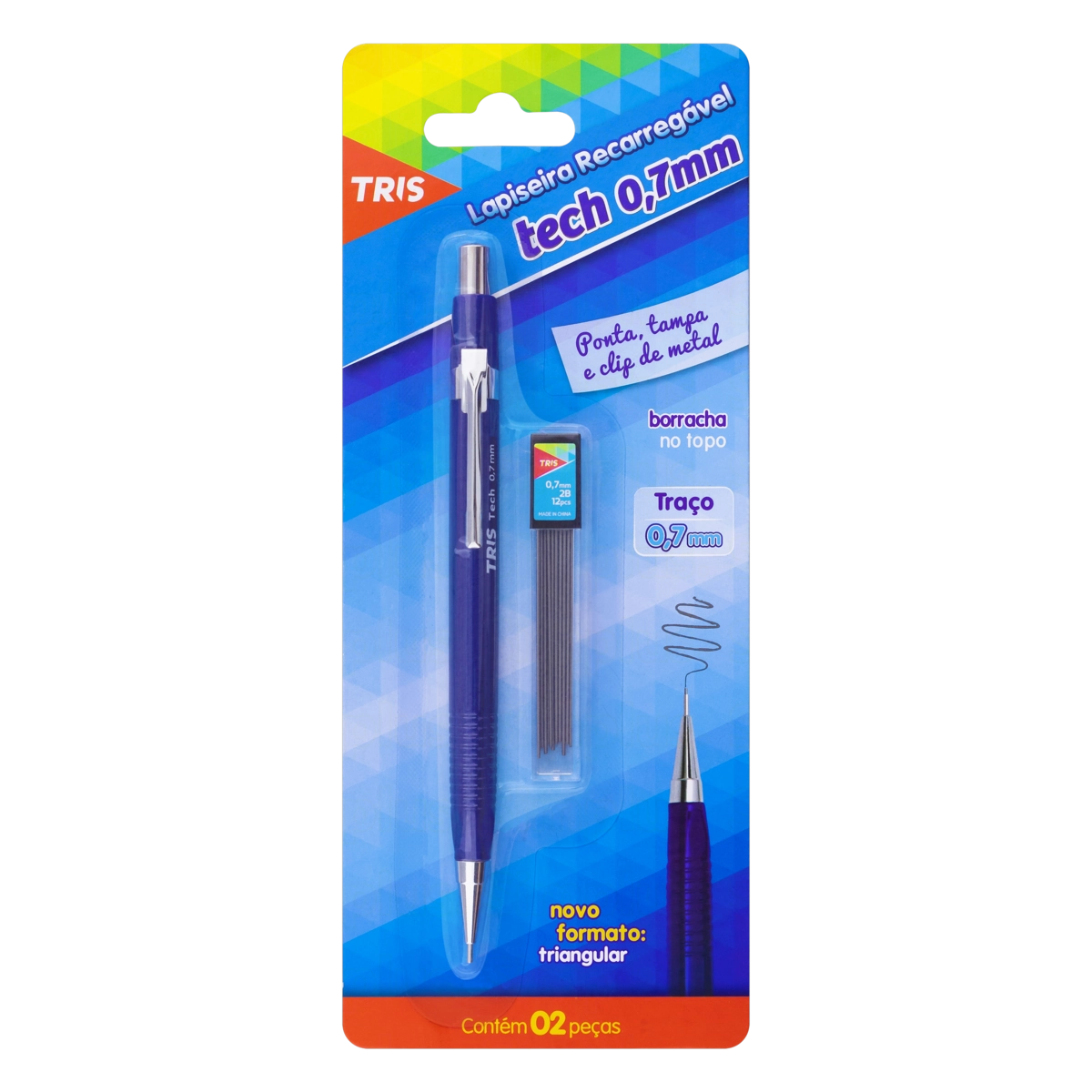 Kit Lapiseira Recarregável Preta Grafite 0,7mm Tris Tech