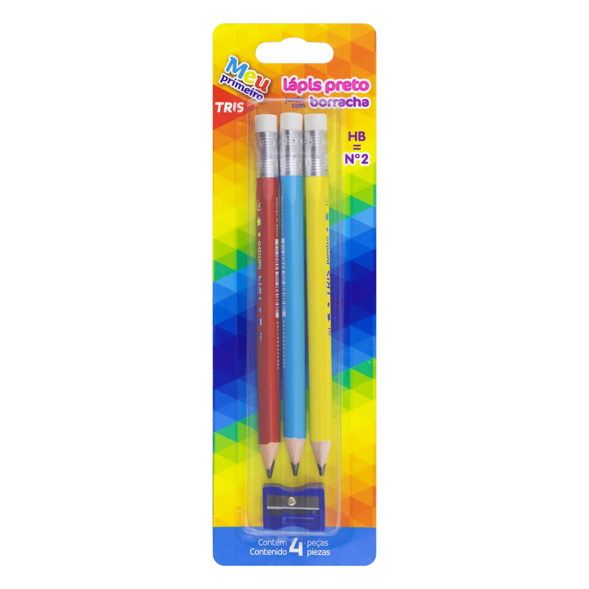 Kit Apontador 3 Lápis Preto Hb N 2 Com Borracha Tris Meu Primeiro