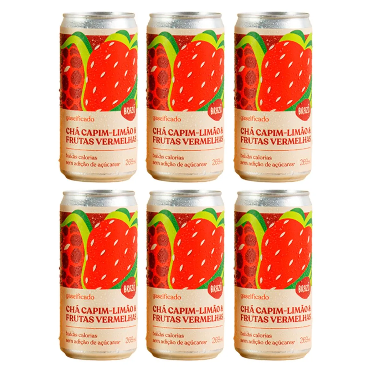 Kit 6X: Chá de Capim Limão com Frutas Vermelhas Gaseificado Brazô 269ml