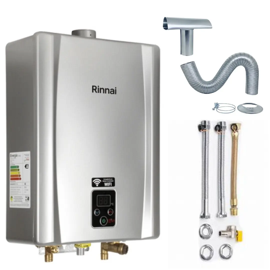 Aquecedor A Gás Rinnai E21 Litros + Kit Completo Prata Gás:glp