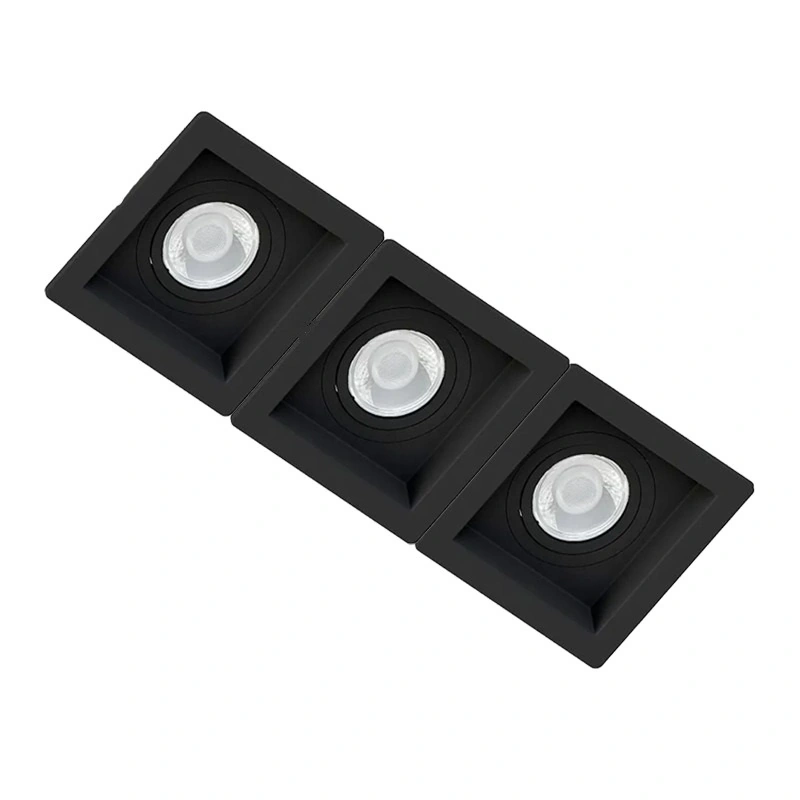 Spot Triplo Embutir Quadrado Recuado Preto Para Dicróica Gu10 Mr16
