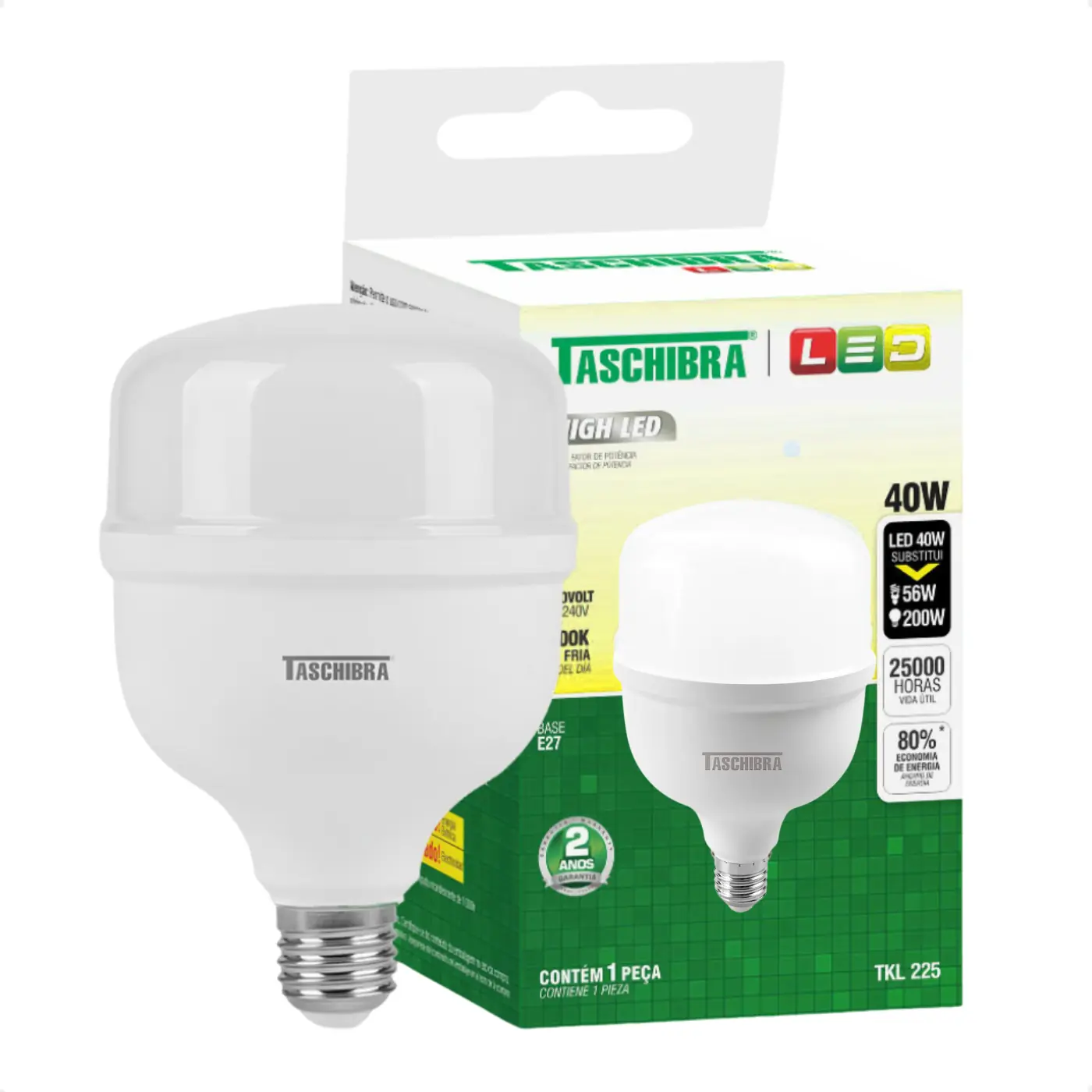Kit 6 Lâmpadas High Led Tkl 40w Taschibra E27 Bivolt 3000k Quente