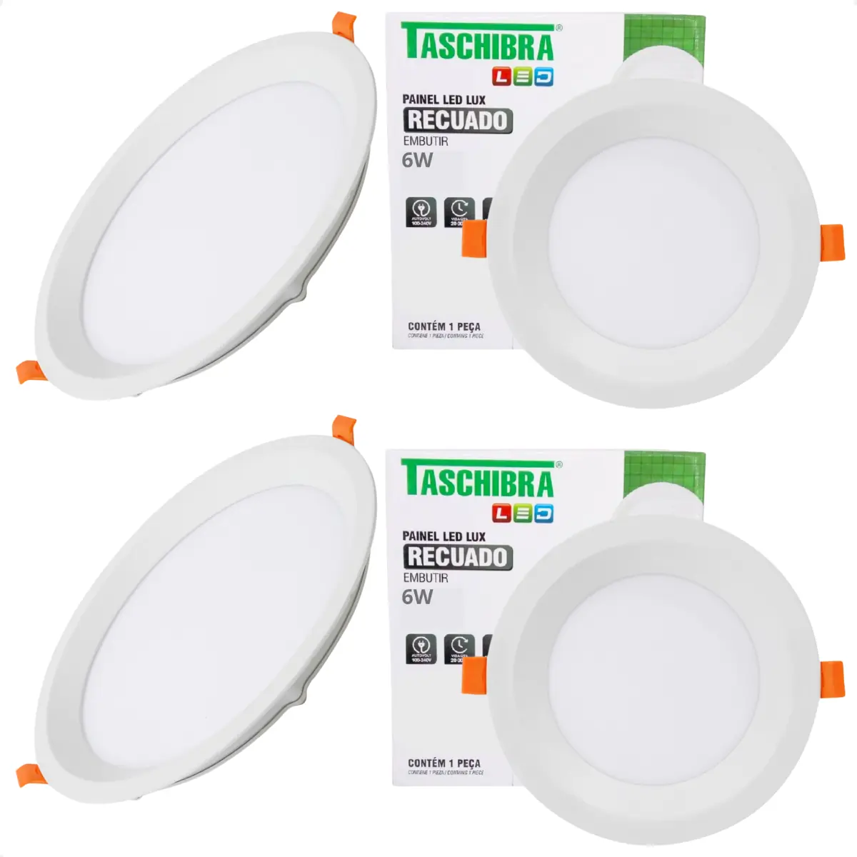 Kit 4 Painel De Led Redondo Embutir Recuado 6w Bivolt Taschibra 6500k Frio