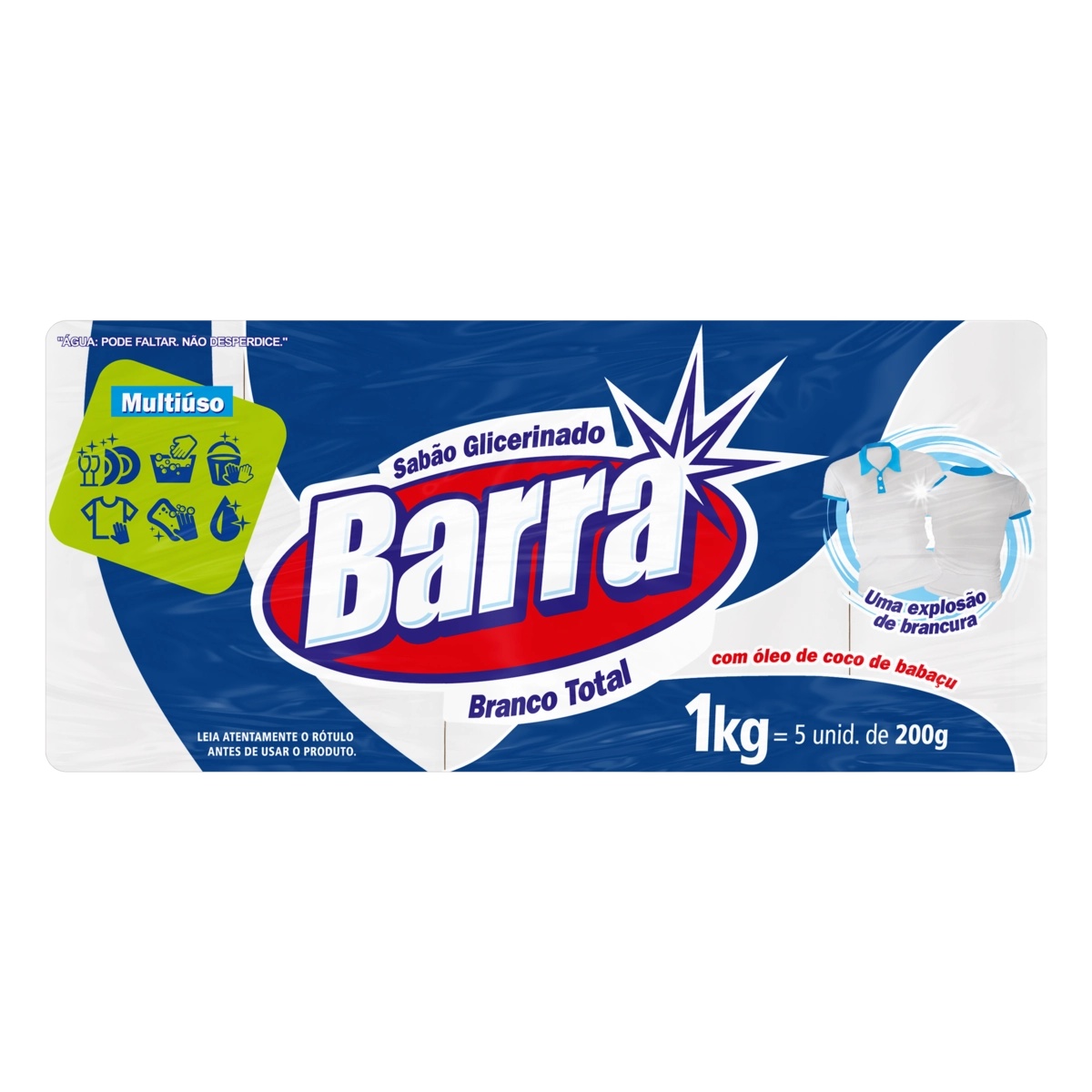 Sabão Barra Glicerinado Barra Branco Total Pacote 1kg 5 Unidades