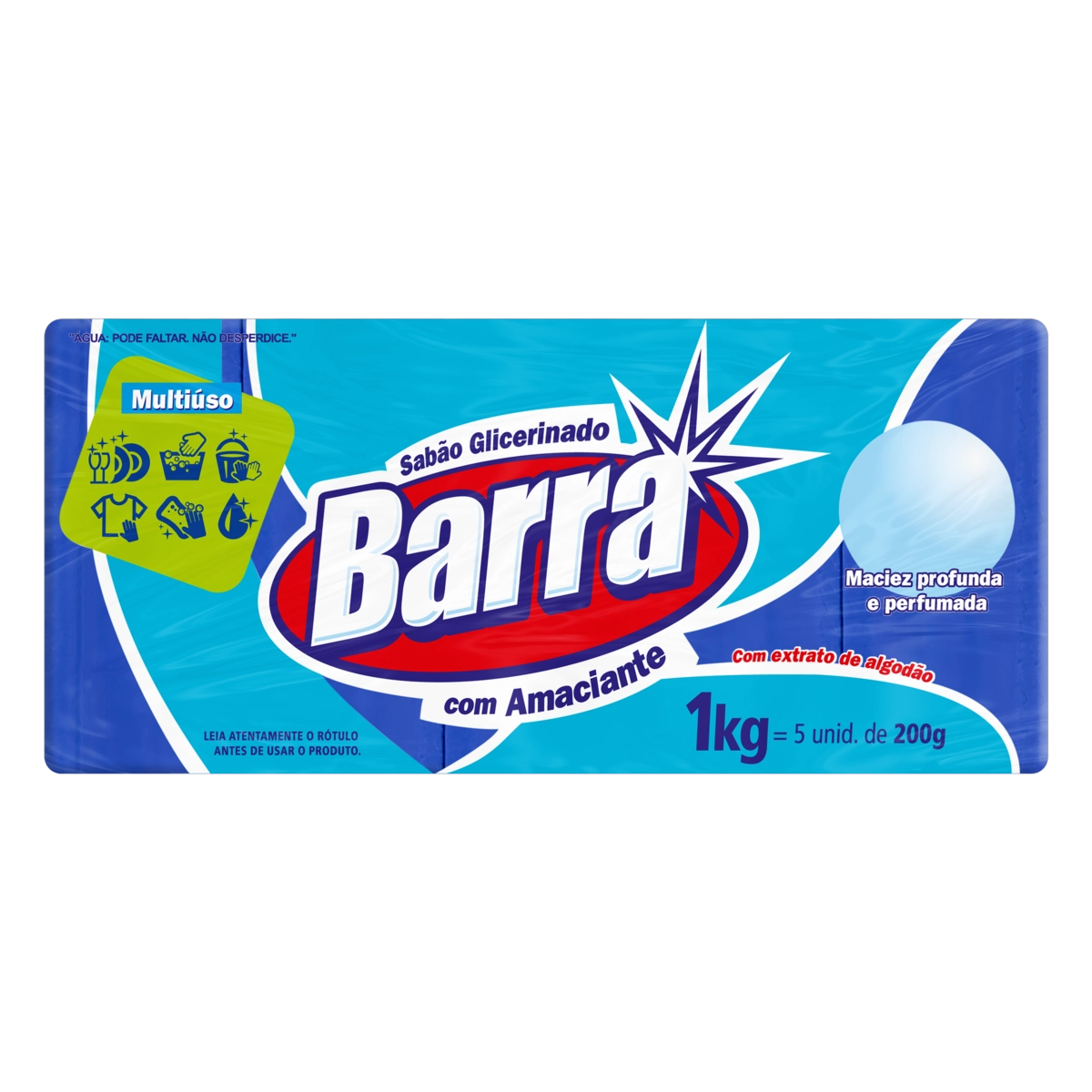Sabão Barra Glicerinado Com Amaciante Barra Pacote 1kg 5 Unidades