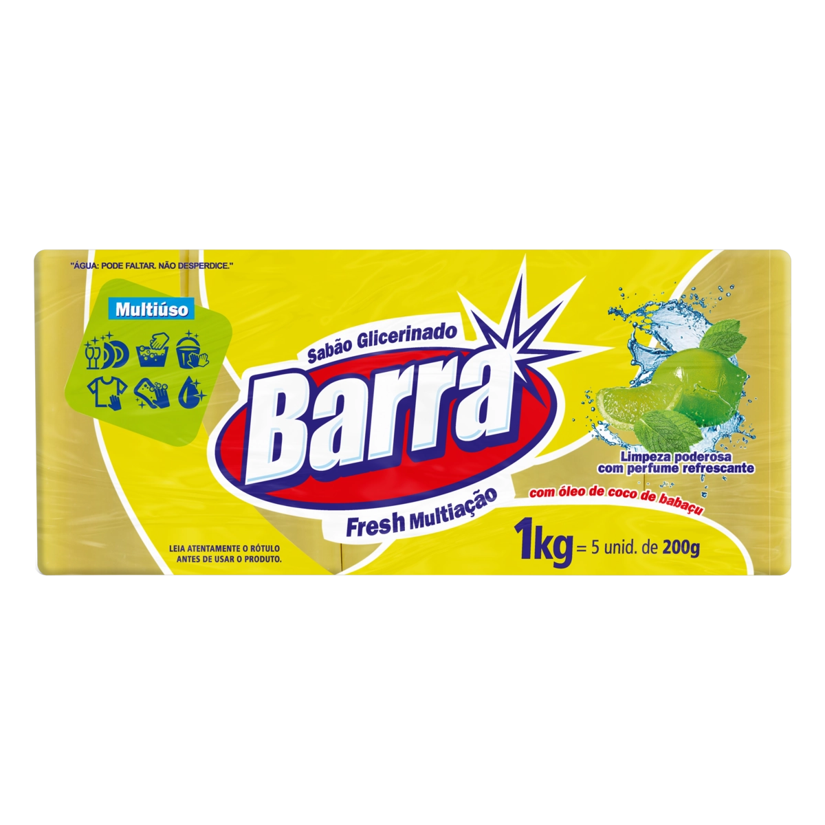 Sabão Barra Glicerinado Fresh Multi Ação Barra Pacote 1kg 5 Unidades
