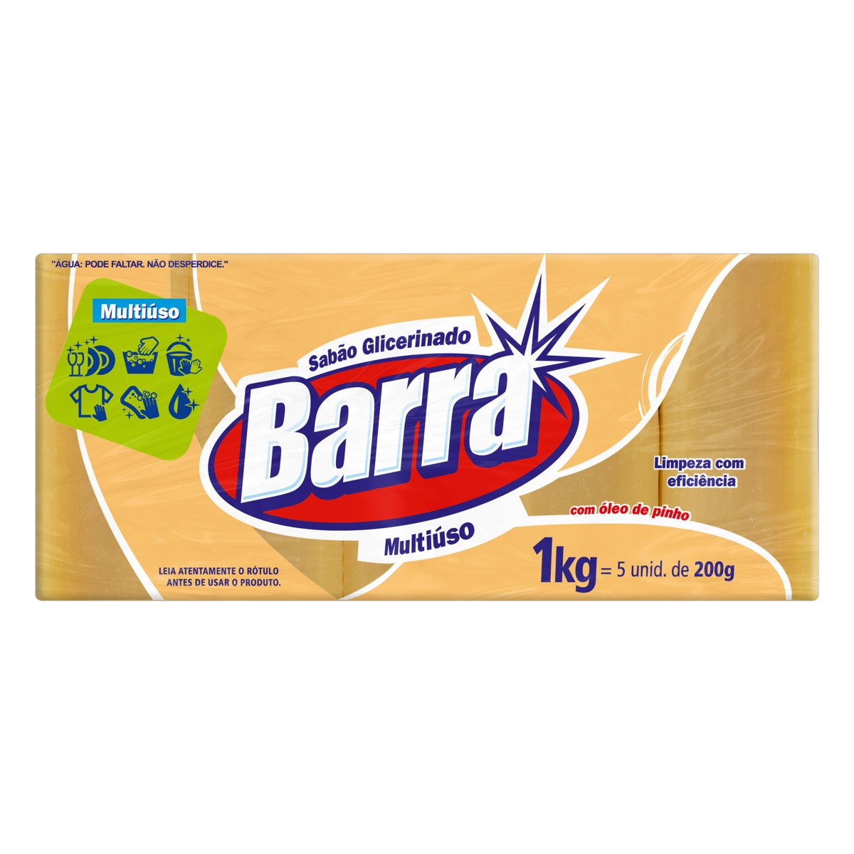 Sabão Barra Glicerinado Multiuso Barra Pacote 1kg 5 Unidades