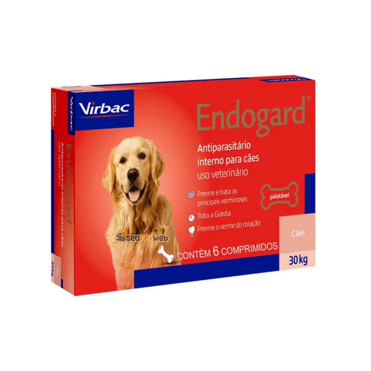 Antiparasitário para Cães 30kg Endogard 6 comprimidos