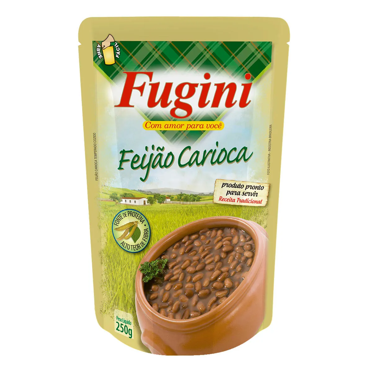 Feijão Carioca Cozido Temperado Fugini Sachê 250g