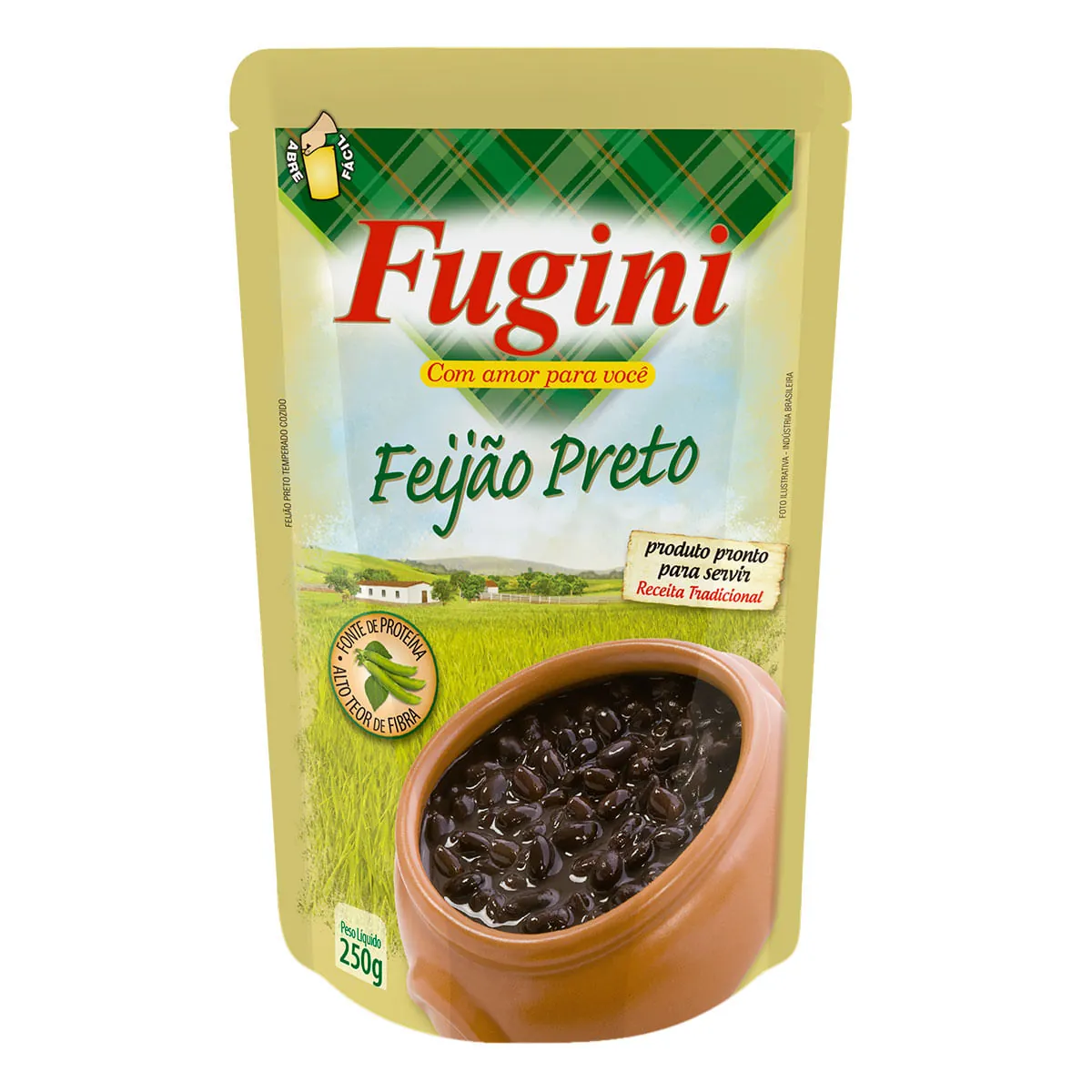 Feijão Preto Cozido Temperado Fugini Sachê 250g