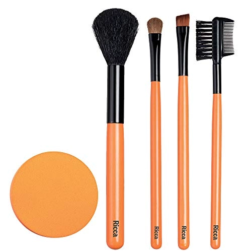 Conjunto de Pinceis de Maquiagem e Esponja Ricca Com 5 Unidades