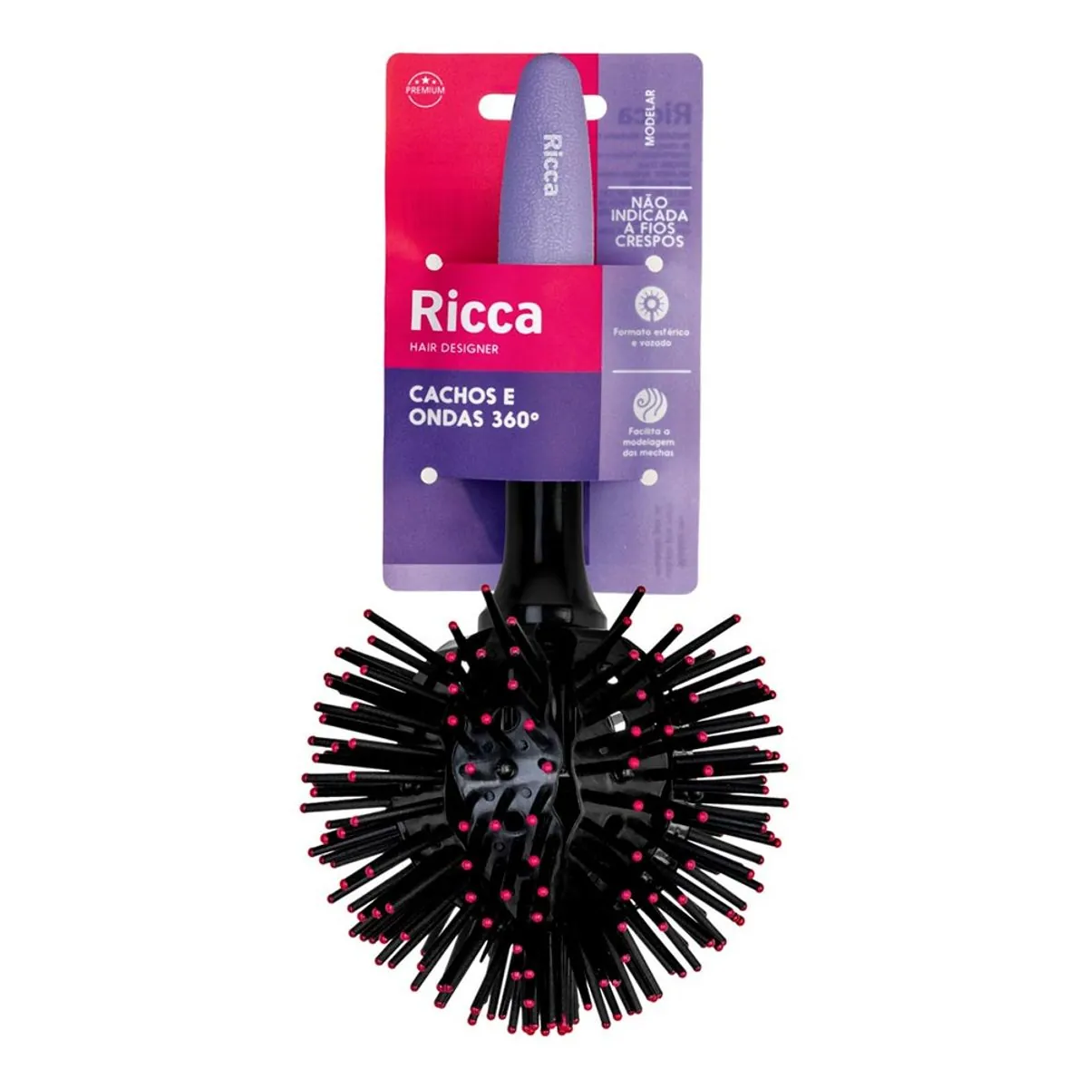 Escova Para Cabelo Modeladora Vazada Esférica Lilás 360 Ricca Premium