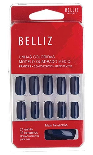Unhas Belliz Coloridas Modelo Quadrado Médio Blue R 1261