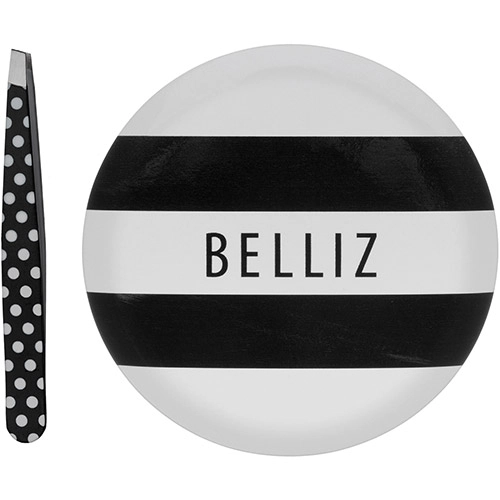 Kit De Maquiagem Black White Belliz Espelho E Pinça