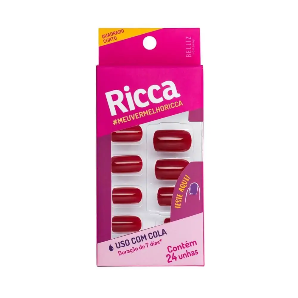 Unhas Postiças Ricca Vermelho Bordo - 1987
