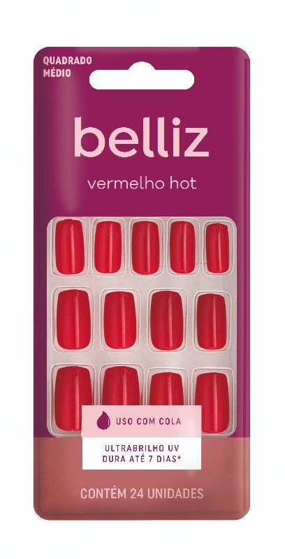 Unhas Postiças Quadrado Medio Ref. 2302 Vermelho Hot
