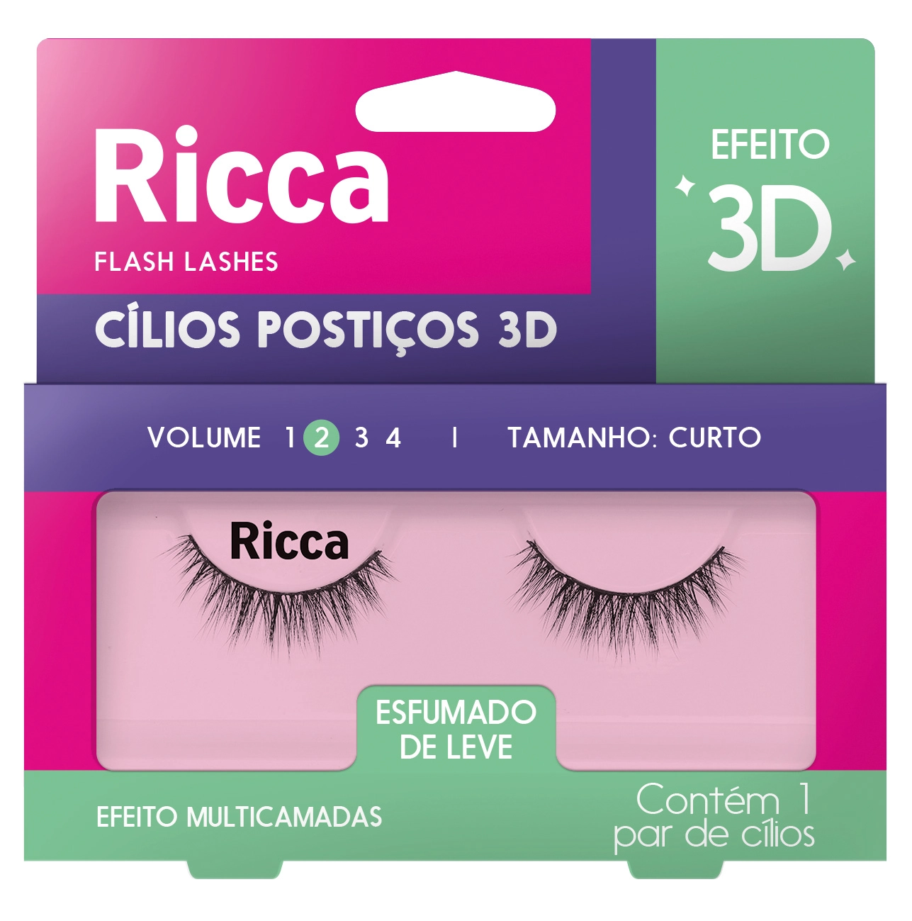 Cilios Posticos Ricca 3d Vol 02 Curto Ref 402 1un