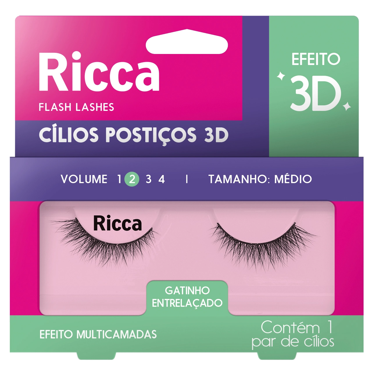 Cilios Posticos Ricca 3d Vol 02 Medio Ref 404 1un