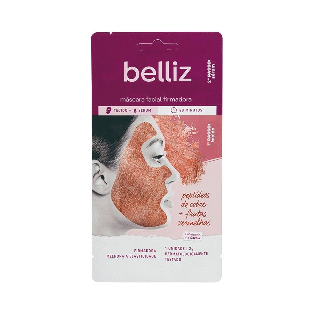 Máscara Facial Firmadora Belliz Peptídeos De Cobre + Frutas Vermelhas 2g
