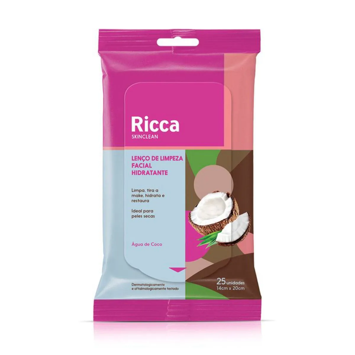 Lenço De Limpeza Facial Ricca Cocool Vibes Com 25 Unidades