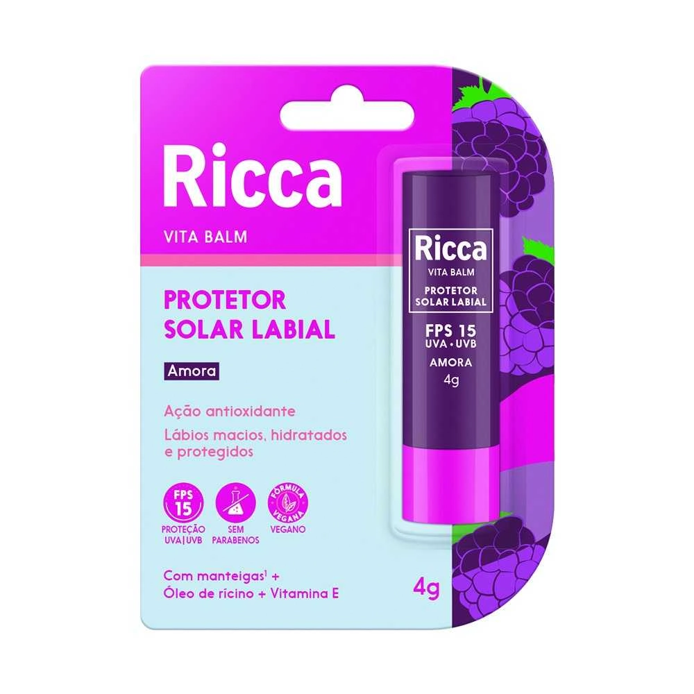 Protetor Solar Labial Ricca Fps15 Amora 4g