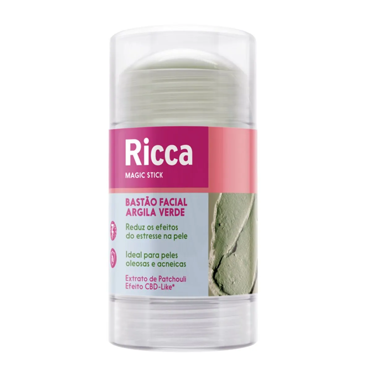 Bastão Facial Argila Verde Ricca Magic Stick Frasco 78g