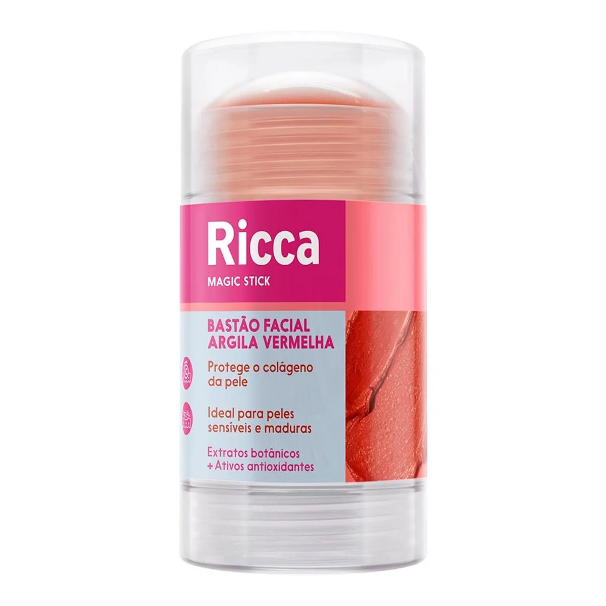 Bastão Facial Argila Vermelha Ricca Magic Stick Frasco 78g