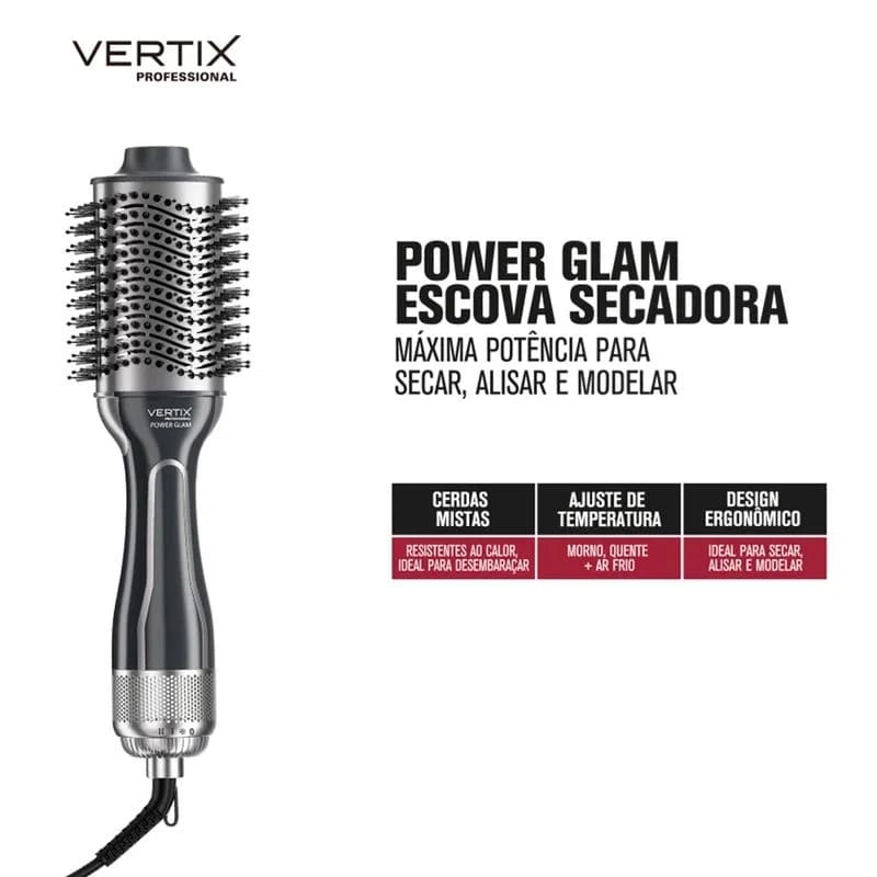 Escova Secadora 1300w Bivolt Power Glam 220v Vertix