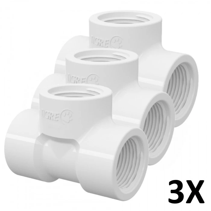 Kit 3 Tee Pvc Roscável 1" (32mm) Branco Tigre