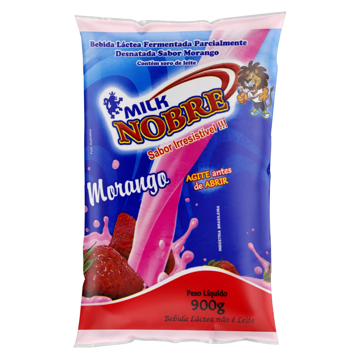 Bebida Láctea Fermentada Parcialmente Desnatada Morango Milk Nobre Pacote 900g