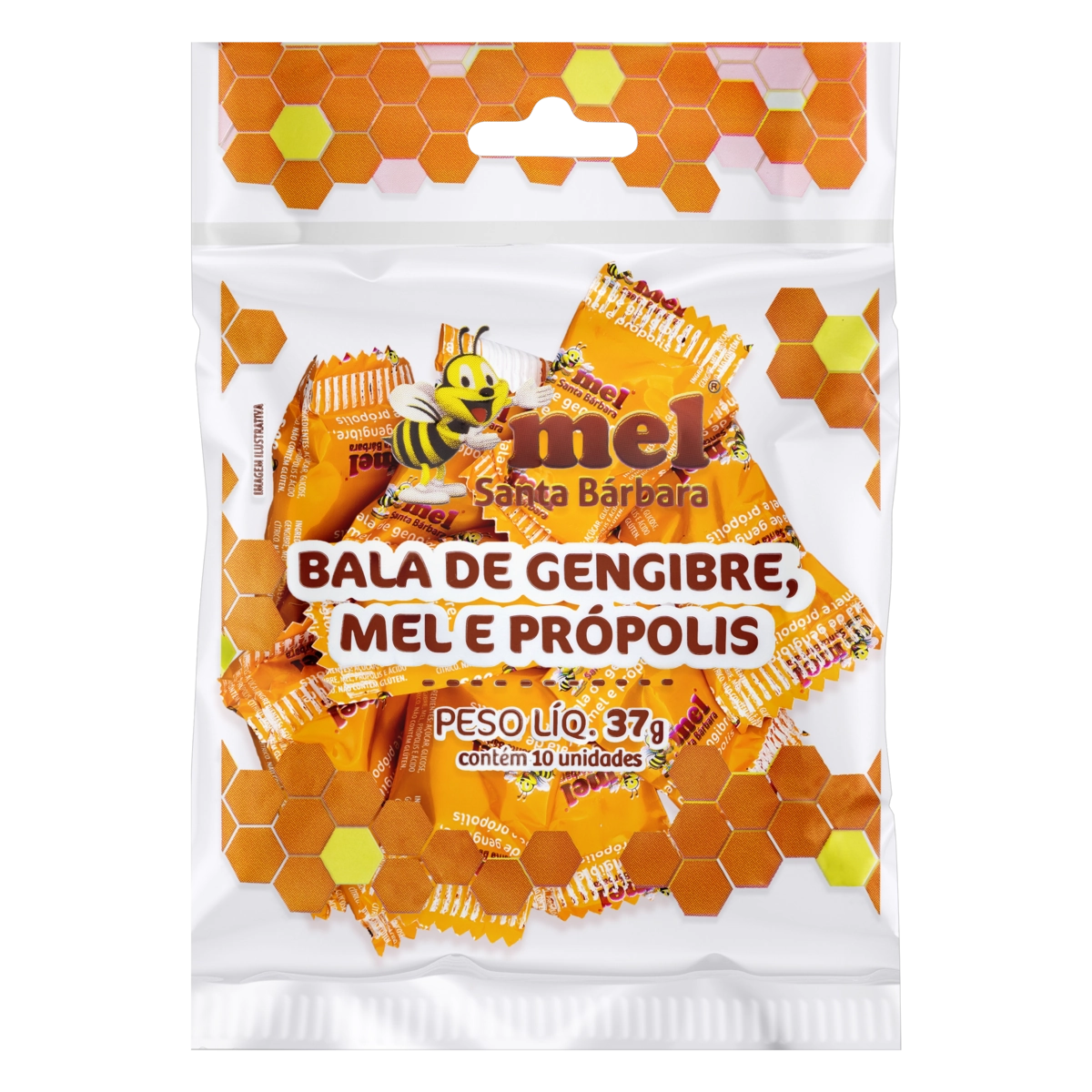 Bala Gengibre, Mel E Própolis Mel Santa Bárbara Pacote 37g 10 Unidades