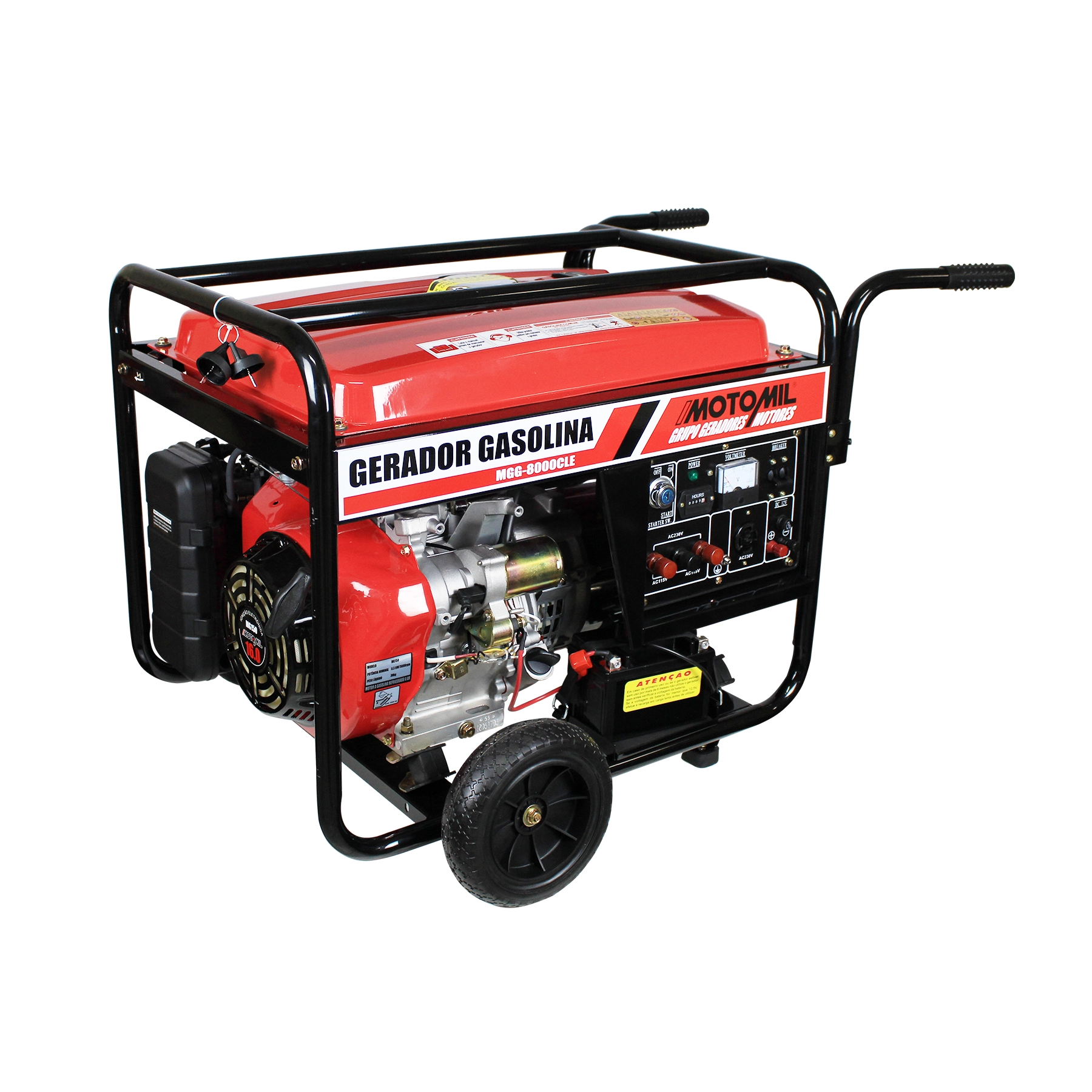 Gerador de Energia à Gasolina 6,5Kva Partida Elétrica e Manual Retrátil Motor 15HP 4T 25L MGG-8000CLE Bivolt Motomil
