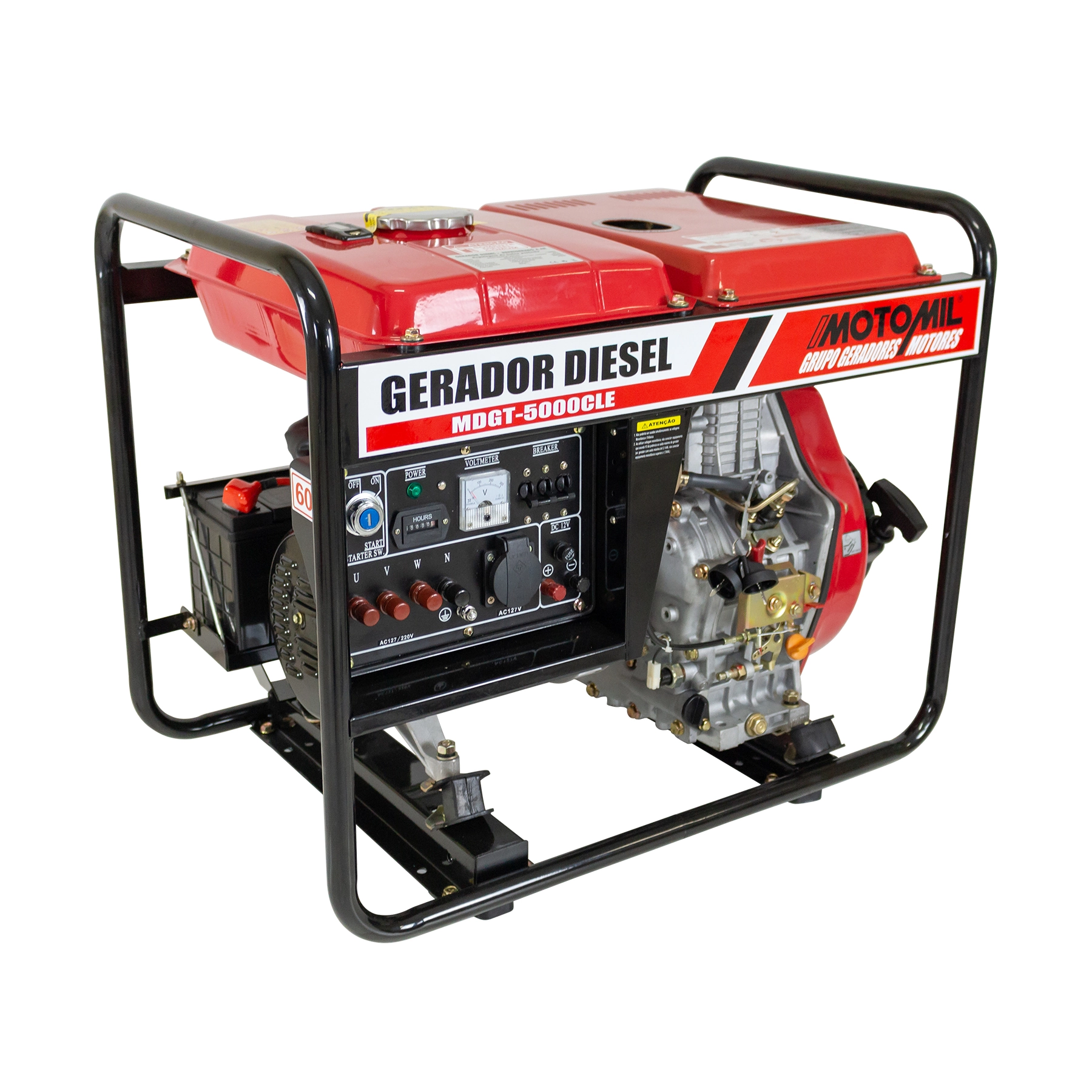 Gerador de Energia à Diesel 4,3Kva Partida Elétrica e Manual Motor 10HP 4T 12,5L MDGT-5000CLE 220V (380V) Motomil