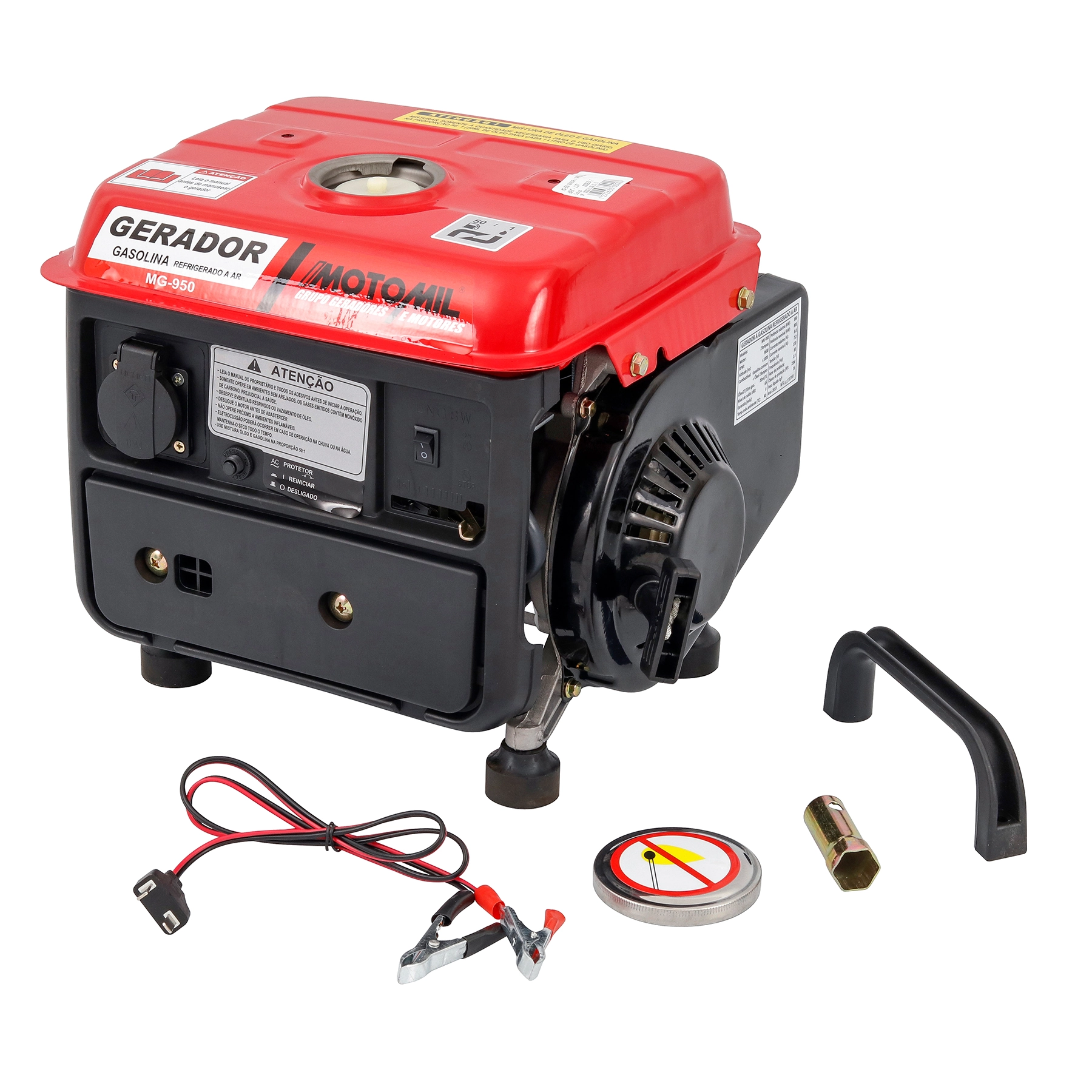 Gerador de Energia à Gasolina 0,8Kva Partida Manual Retrátil Motor 3,50HP 2T 4L MG-950 127V (110V) Motomil