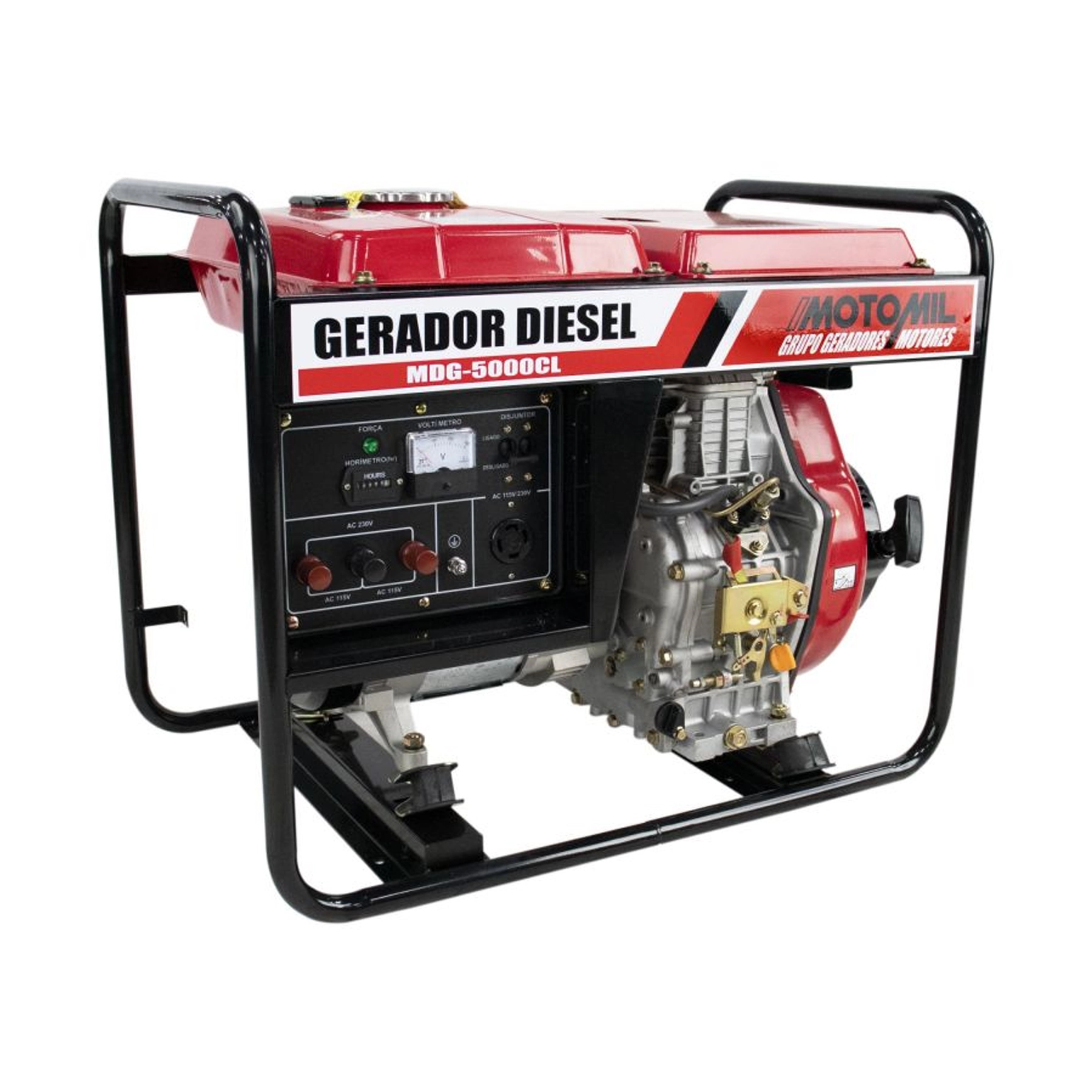 Gerador de Energia à Diesel 4,3Kva Partida Manual Retrátil Motor 10HP 4T 12,5L MDG-5000CL Bivolt Motomil