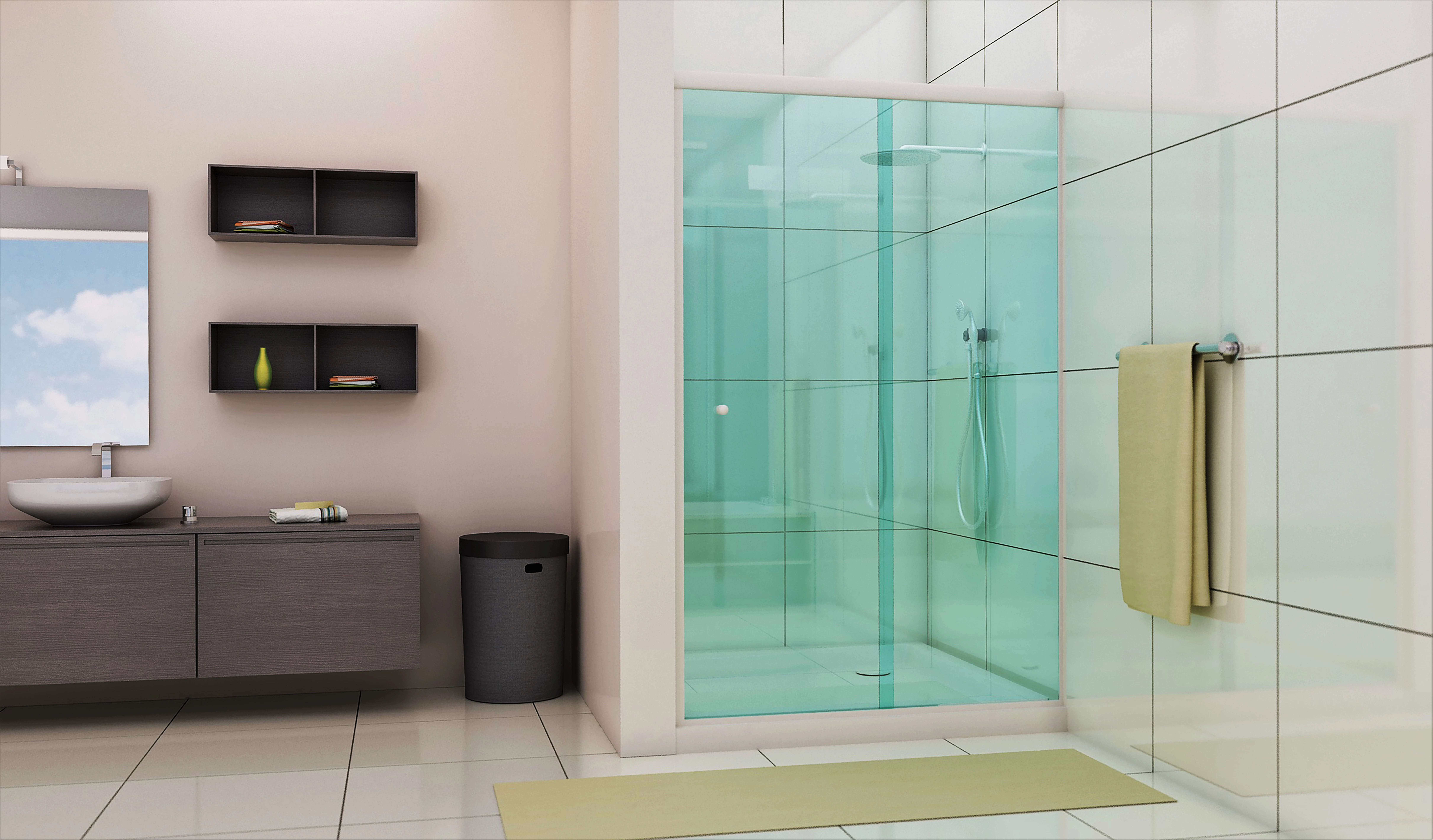 Box para Banheiro 95x190cm Vidro Verde Frontal de Correr 2 Folhas Branco Marcolan