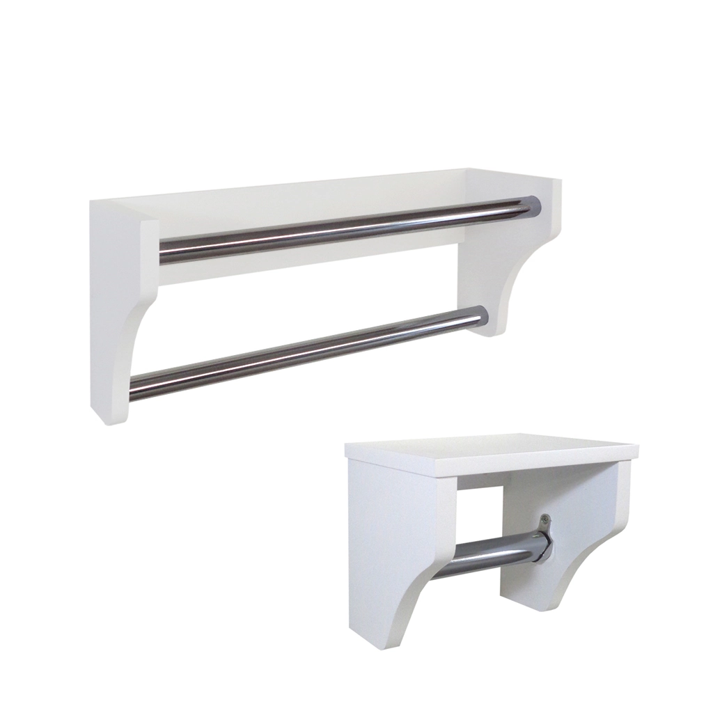 Kit Acessórios Para Banheiro Conjunto 2 Peças Porta Toalhas Papel Higiênico Branco Laca