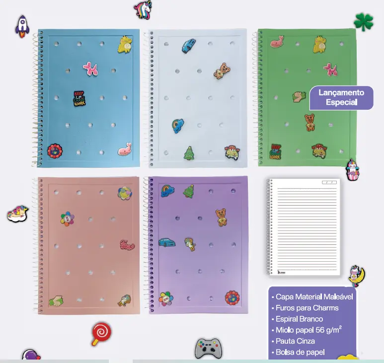 Caderno Charms Universitario 10mat 160fls Lilas Tamoio