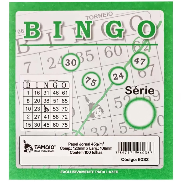 Cartela De Bingo Tamoio Verde 100fls 06033
