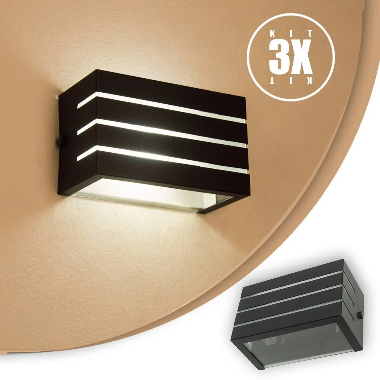 Arandela Frisada Preta Parede Externa Kit 03 Unidades