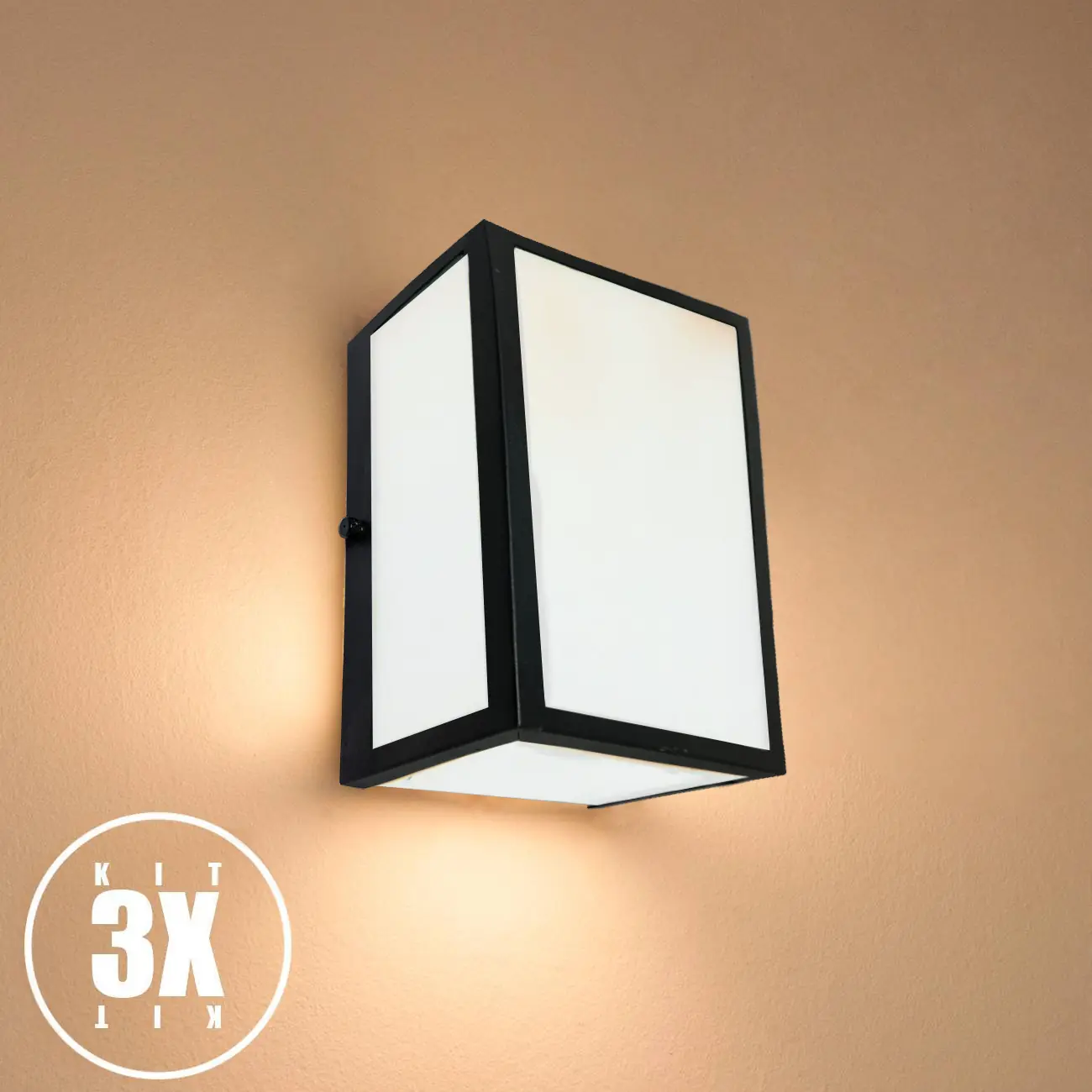 Arandela 5 Vidros Parede Muro Externa E Interna Kit 03 Unidades Preta