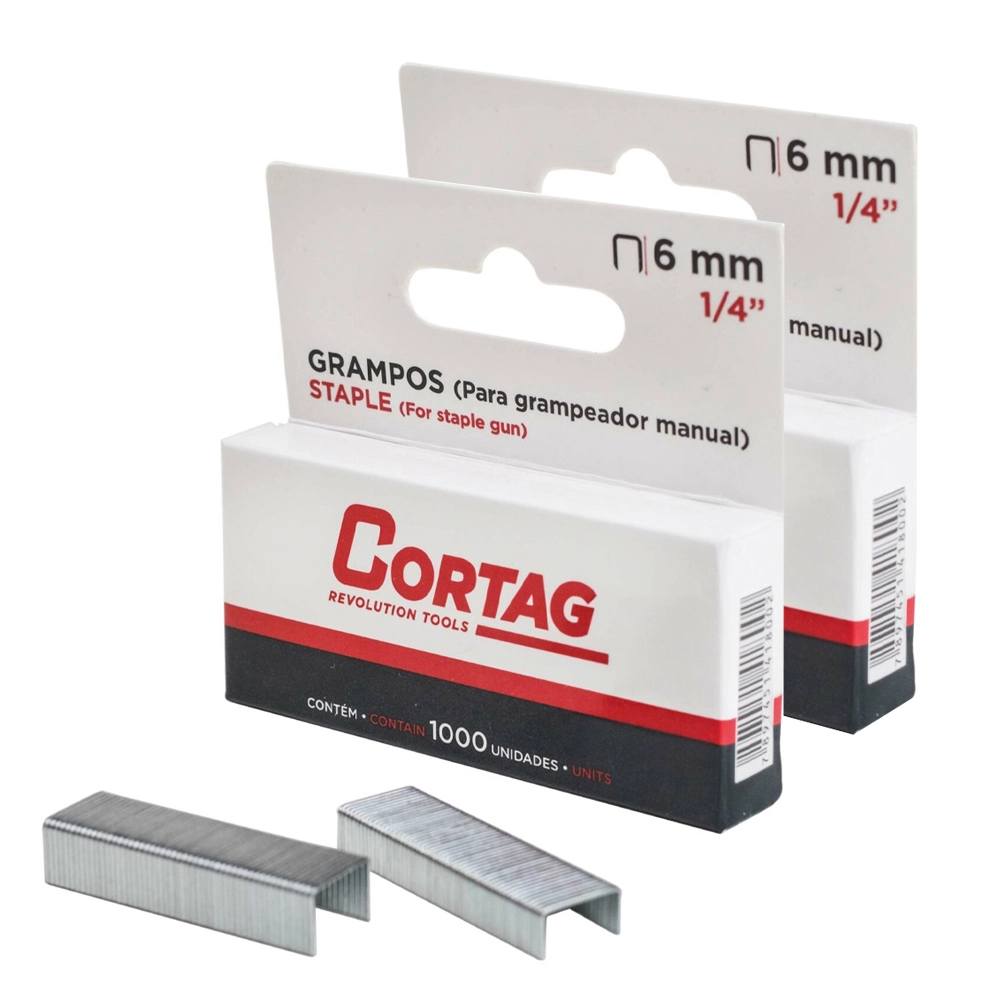 Kit 2000 Grampo 6mm 1/4 Grampeador Pinador Manual Cortag