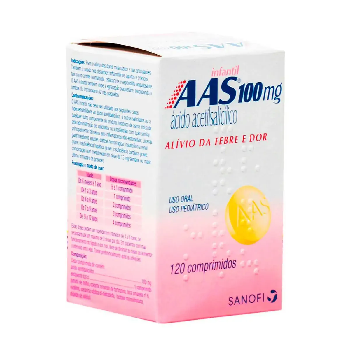 Aas Infantil 100mg Sanofi Caixa 120 Comprimidos
